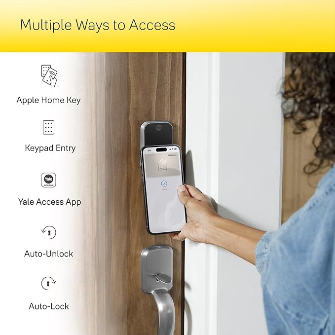 Yale Assure Lock 2 Plus Apple Home Keys, Black Keyless Entry Door Lock with Keypad for Code Entry Lock and Auto-Unlock (No Wi-Fi) Remote Access Requires Apple Home Hub via HomeKit, YRD450-N-BLE-BSP