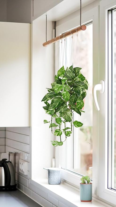 Hollyone Artificial Pothos Hanging Plants 25" Fake Ivy Vine Faux Ivy Pothos Leaves Hanging Plant Greenery for Wall House Room Patio Indoor Outdoor Home Shelf Office Wedding Decor