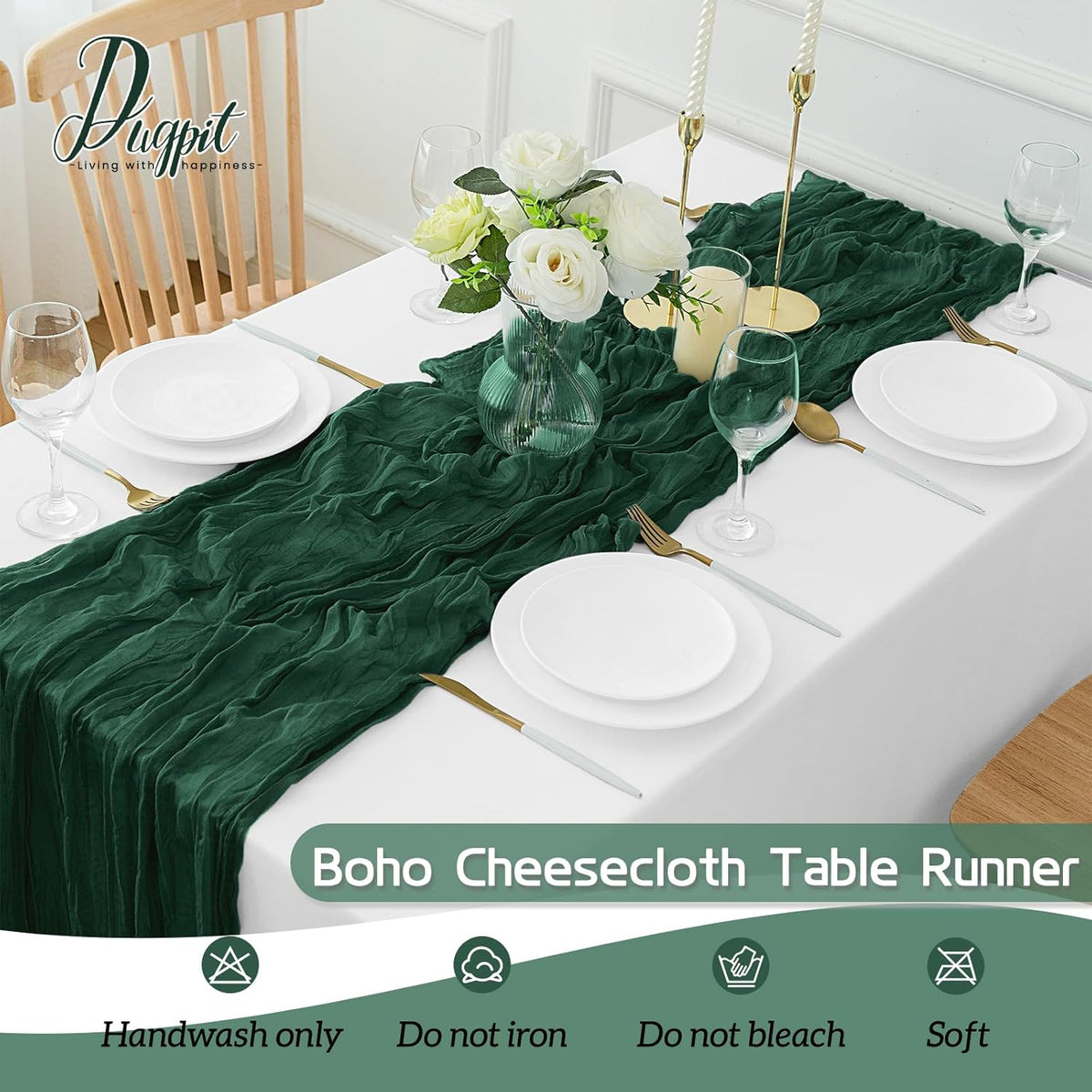 2Pack Emerald Green Table Runner 10FT Cheesecloth Table Runner 35x120Inch Long Boho Cheese Cloth Table Runners Rustic Gauze Table Runners for Party Wedding Bridal Shower Baby Shower Decorations