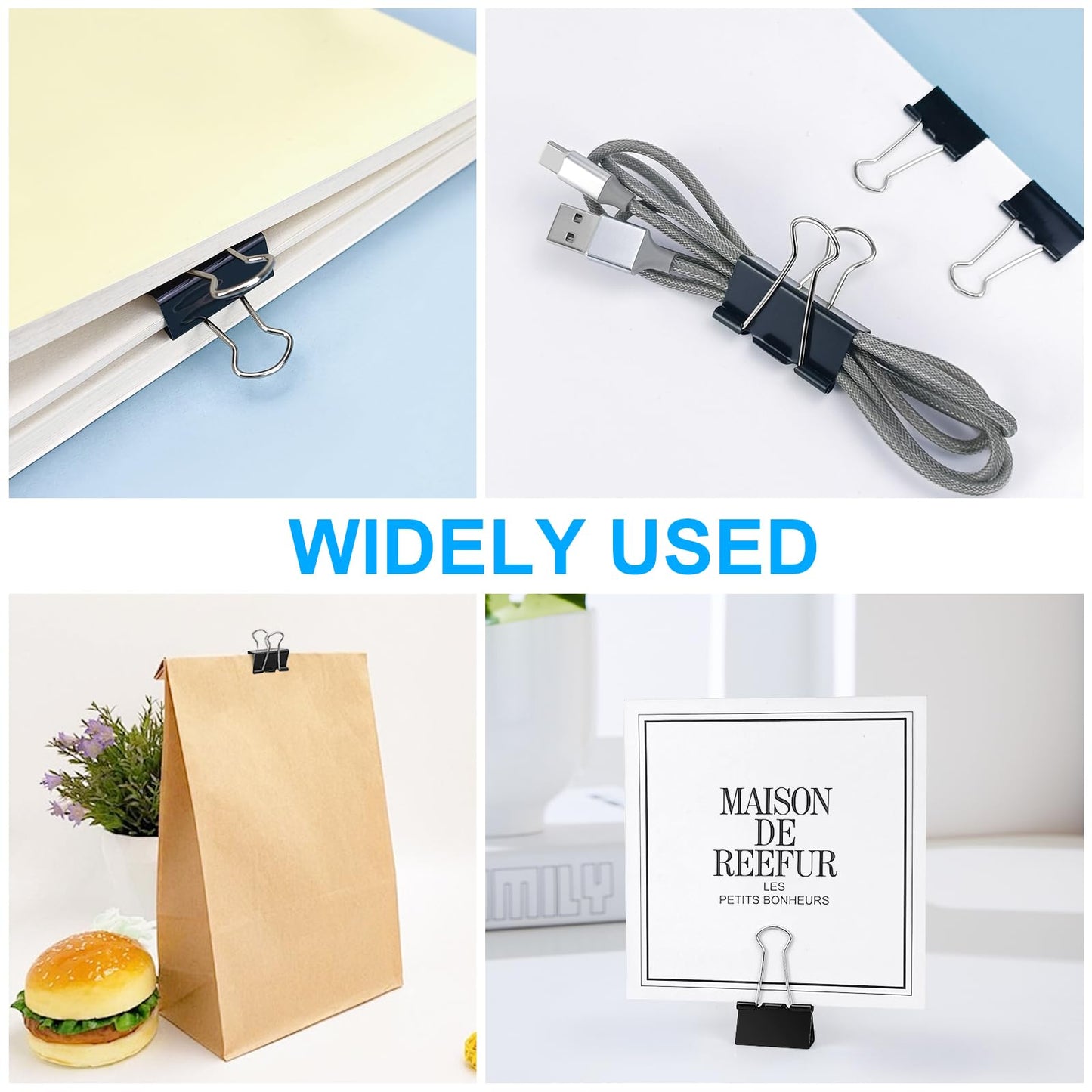 208 PCS 6 Sizes Binder Clips Assorted Sizes Including Extra Large Medium Small Black Clips Office Supplies Black Paper Clips Paper Clamps for Office Home School Bussiness