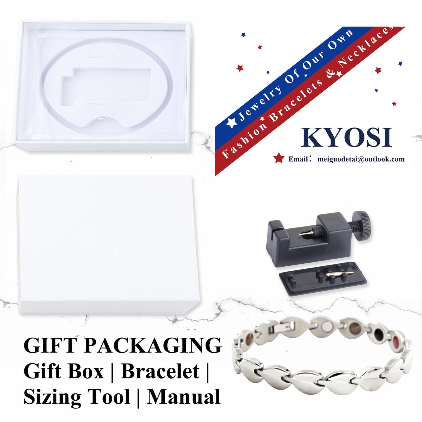 KYOSI Magnetic Bracelets for Women Stainless Steel Magnet Bracelet Special Jewelry with Sizing Tool Mothers Day Gift