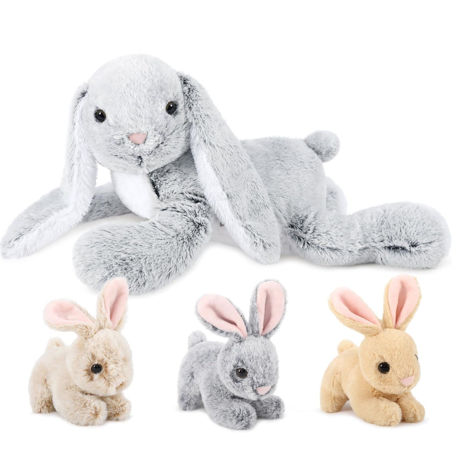 MaoGoLan 4Pcs Easter Bunny Stuffed Animals with 3 Babies Inside, 24" Soft and Cuddly Giant Rabbit Plush, Easter Stuffed Bunny Gift for Kids,Boys,Girls