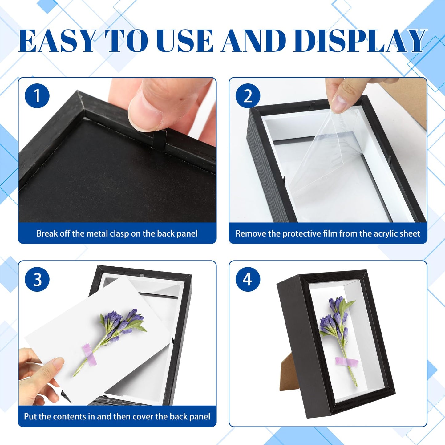 VOKOY 5 Pack 4" x 6" Shadow Box Frame, Small Wood Hollow Picture Frame with Clear Acrylic Front, 1" Deep Shadowbox Display Cases for Photos Dried Flowers Seashell Memorabilia DIY Crafts Medals (Black)