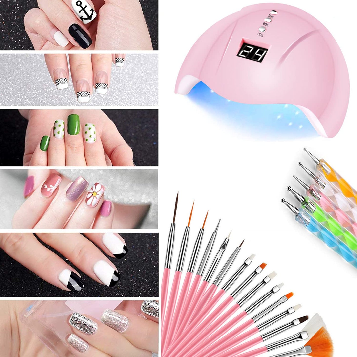 Portable UV Lamp LED Dry Nail Kit Manicure Nail Tool Set,Practical Nail Art Set,Electric Nail Drill with UV LED Nail Light ,3D Art Acrylic Nail Tools