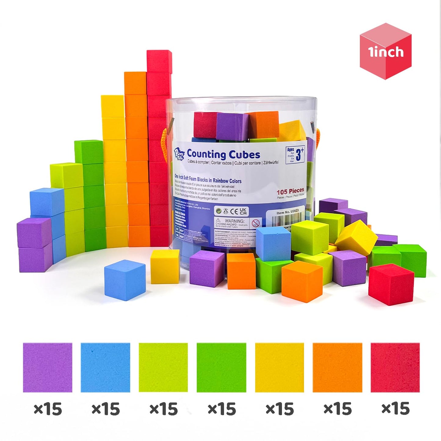 Pairez Toys 41pcs Foam Blocks & 105pcs Counting Cubes Bundle, STEM Learning & Building Set for Kids