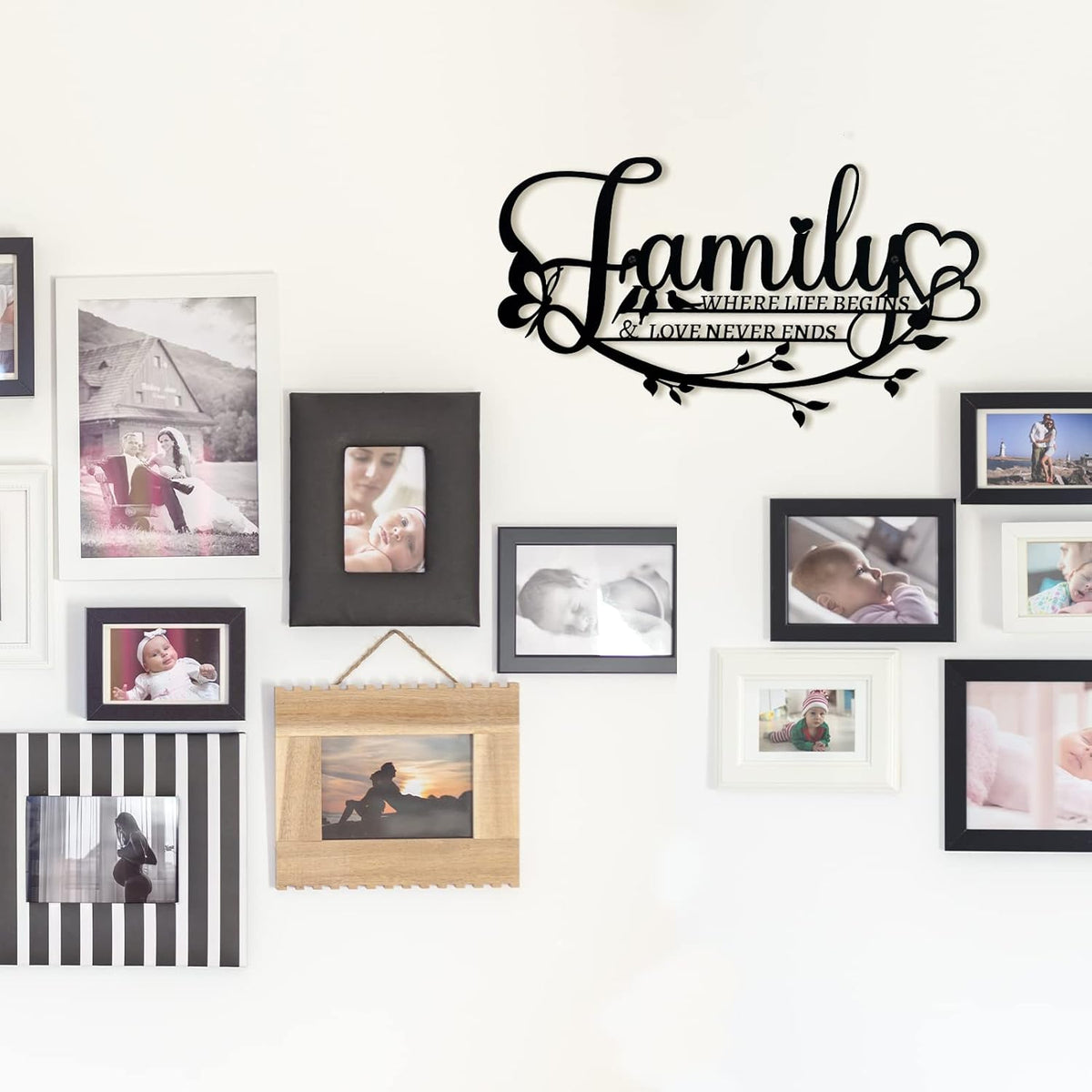 Family Sign Black Metal Wall Art Decor, Oppro Family Where Life Begins Love Never Ends Wrought Iron Wall Decorations, Hanging Plaque Letters Signs Home Decor for Living Room Bedroom Dining Room Kitchen Mother's Day Father's Day