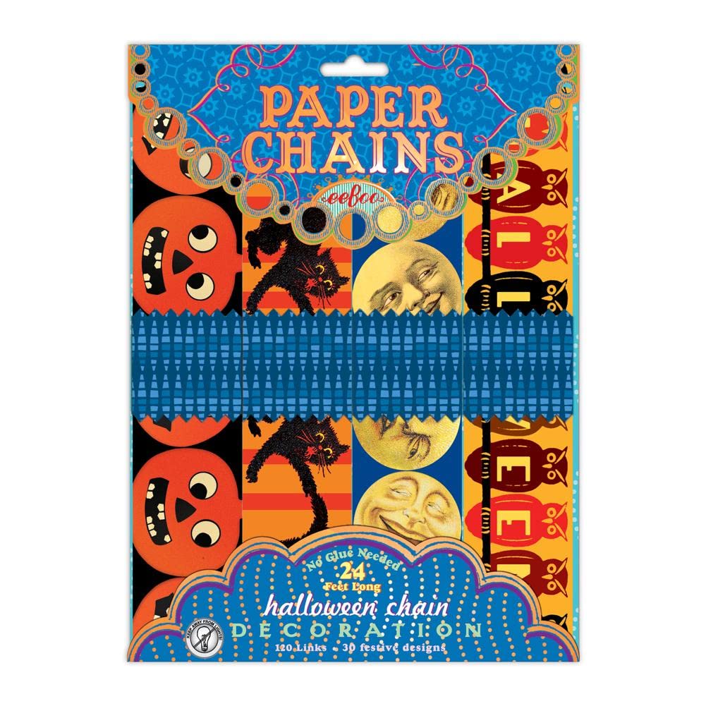 eeBoo Halloween Paper Chain Kit - 120 Double-Sided Links, 24 Foot Reusable Garland Craft, No Glue Needed, Screen-Free Fun for Kids Ages 5 and up
