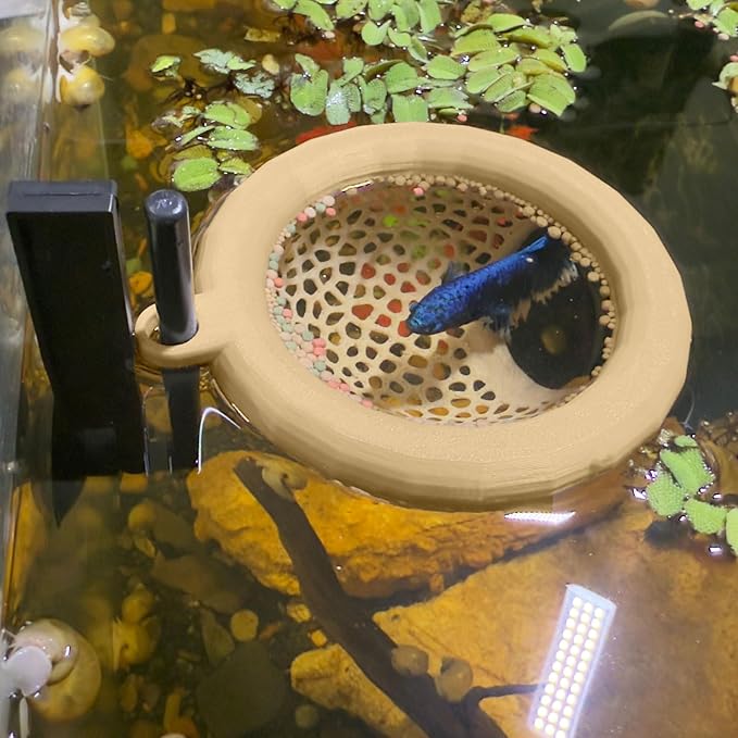 HOZOE Fish Tank Floating Betta Hide,Betta or Shrimp Burrows and Hammock, Fish and Shrimp Feeder,Multifunctional Aquarium Accessories,Anchorable Location (Wood)