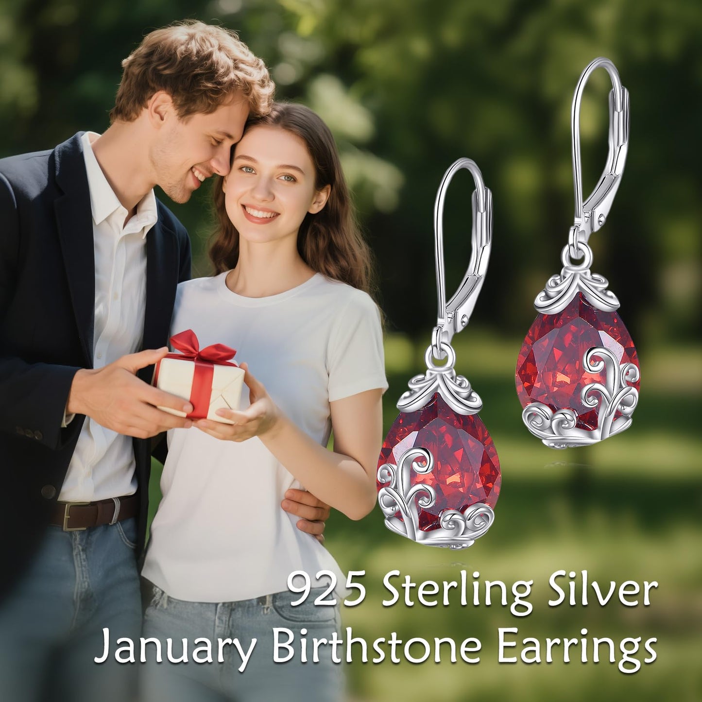 POPLYKE BirthStone Teardrop Drop Dangle Earrings Sterling Silver Garnet Leverback Earrings January Birthstone Jewelry Gifts for Women