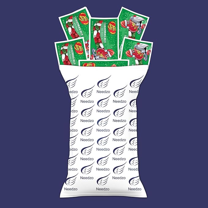Needzo Christmas Mix 2025 Individual Packets of Jelly Beans, Very Cherry, Green Apple, and Coconut Flavored Candies, Stocking Stuffers, Pack of 6
