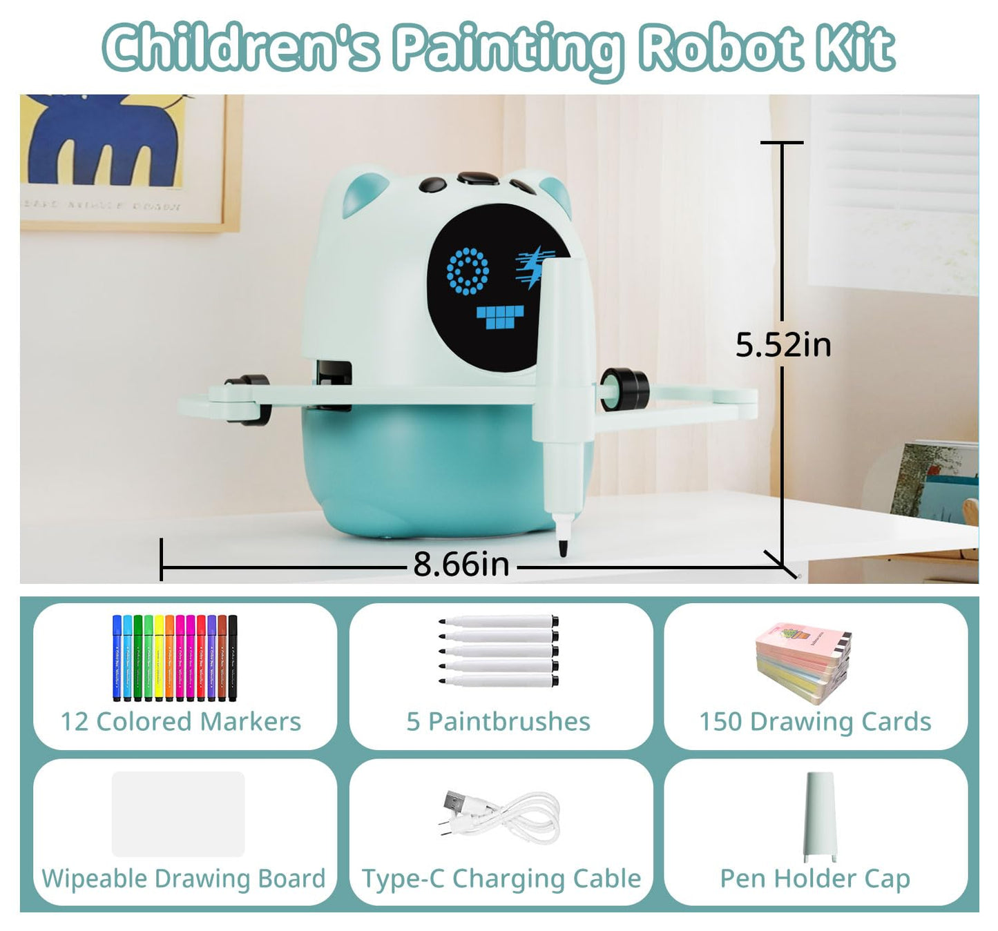 Drawing Robot for Kids with 150 Cards& 12 Color Pens,Montessori Drawing Learning Toys,Interactive Educational Robot Drawing Machine for 3 4 5 6 7 8 Year Old Boys Girls Christmas Birthday Party Present