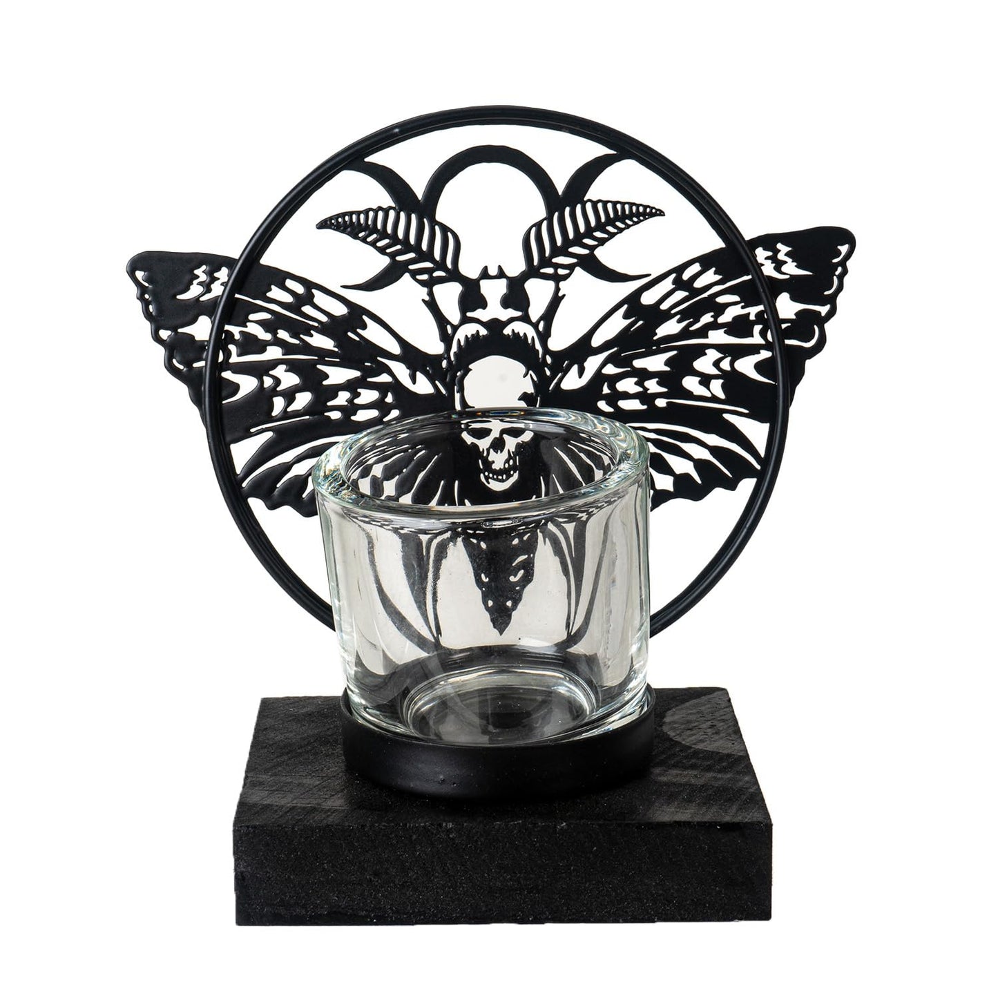 Pacific Giftware Death's Head Moth Tea Light Holder by Alchemy England Detailed Gothic Skull and Moth Design Unique Candle Accessory for Home Decor 5.75" Tall