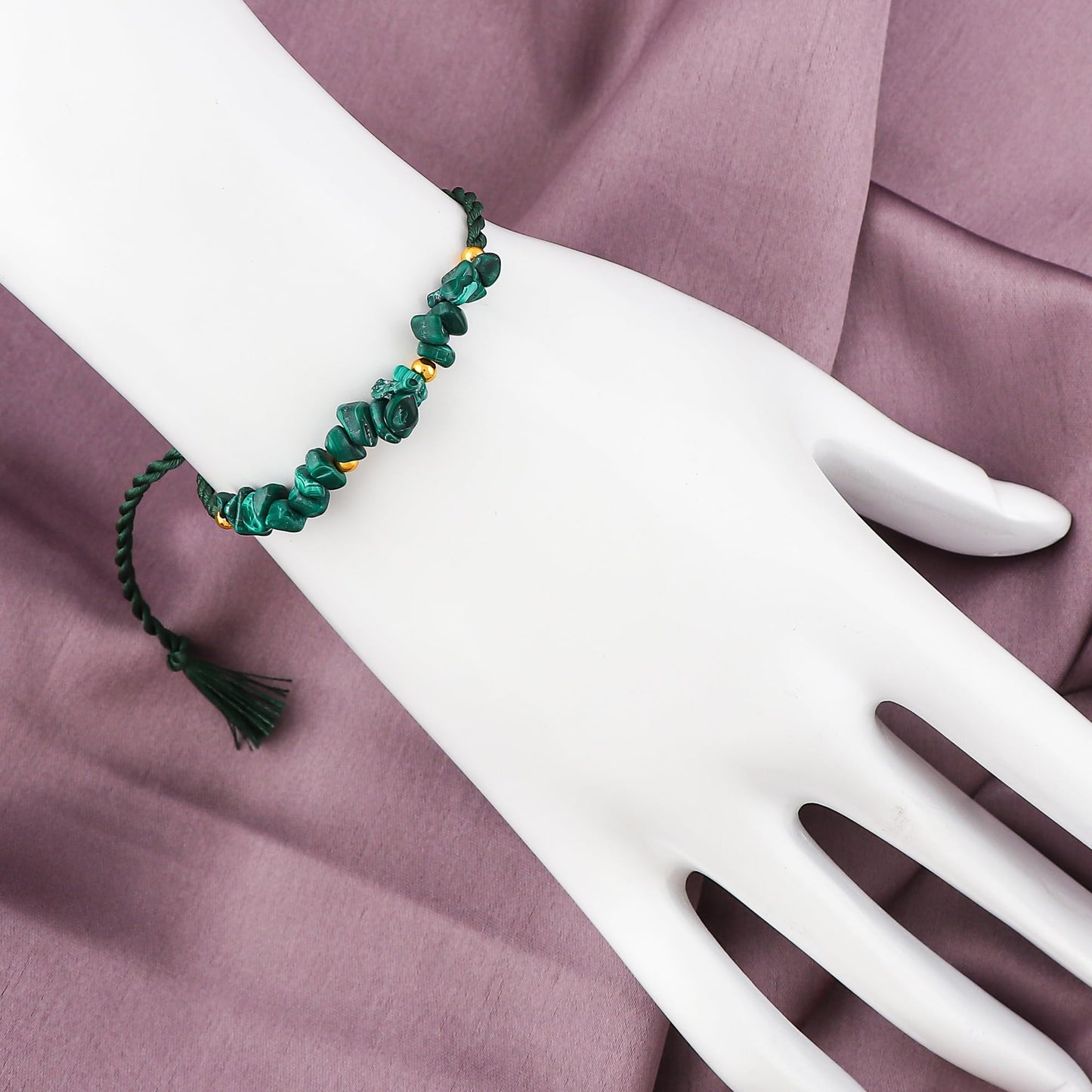 GEMSYMPHONY Malachite Gemstone Chips Rope Bracelet β Adjustable Handmade Crystal Chip Bead Bracelet for Women & Men, Natural Stone Healing Jewelry, Boho Style, Unisex Spiritual Gift