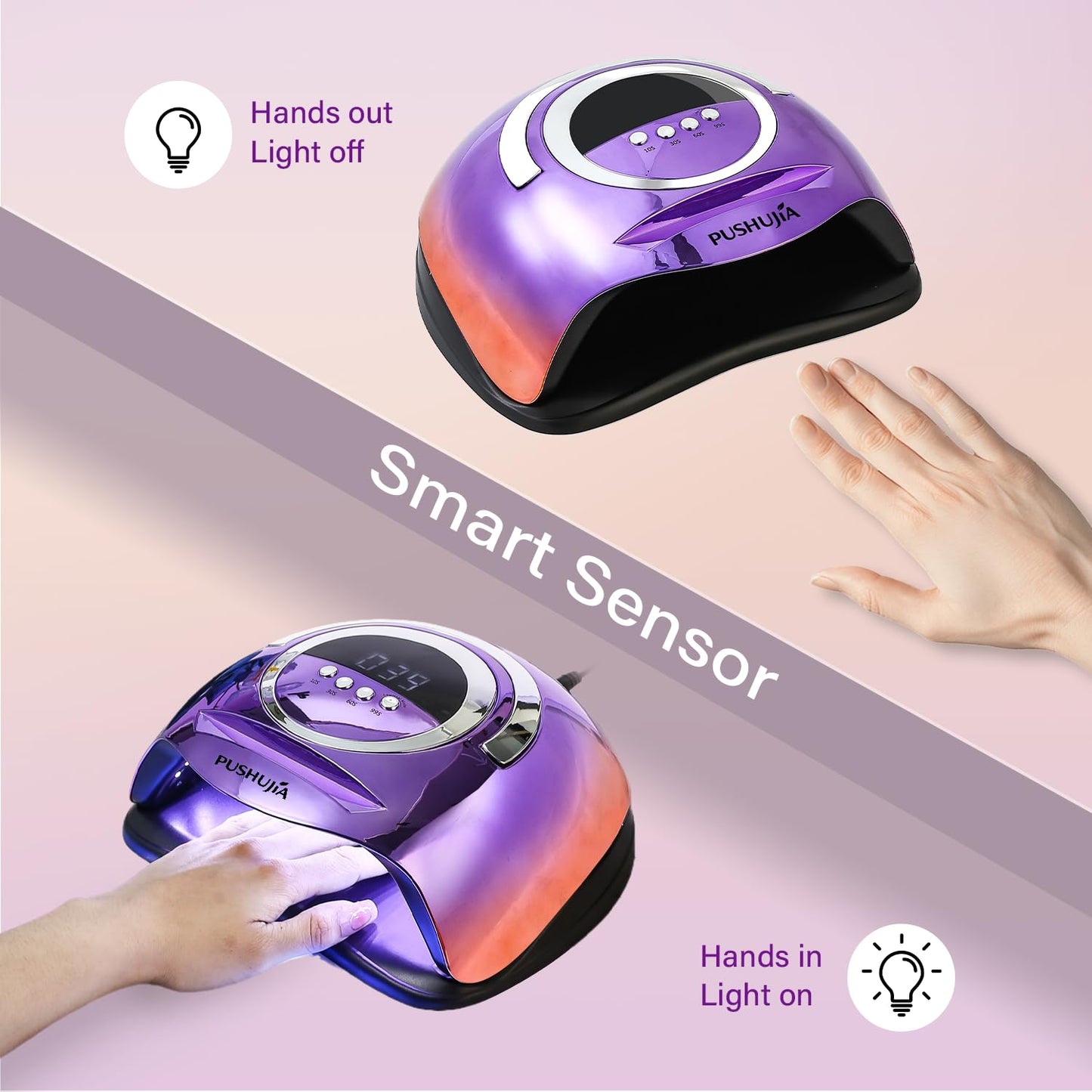 PUSHUJIA 300W Professional Nail Lamp - Fast Curing, Auto Motion Sensor, 4 Timer Settings, 72 LED Even Coverage for Gel Polish - Salon & Home Use