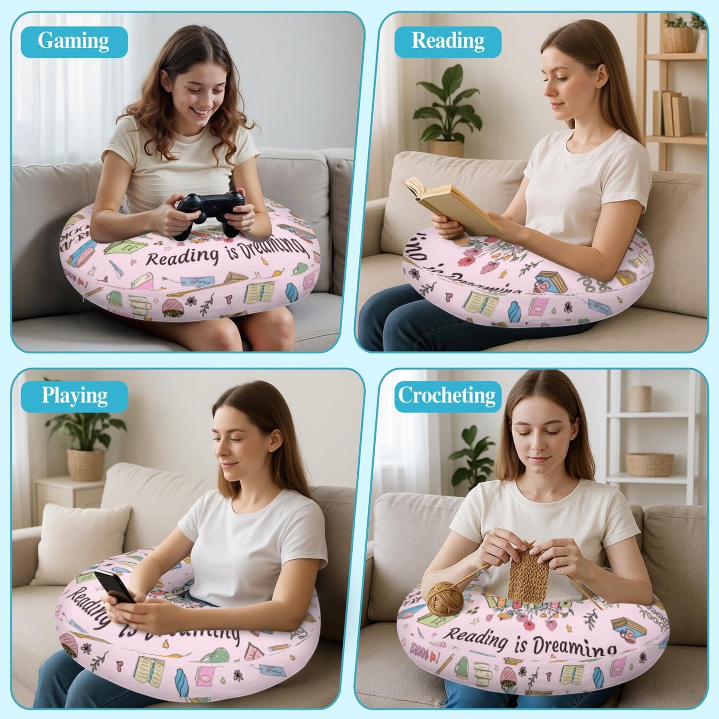 Queen Hero Lap Pillow for Reading & Gaming Lap Desk Pillows for Crocheting & Crafting with Elbow & Arm Support Cushion for Ergonomic Use on Bed and Couch