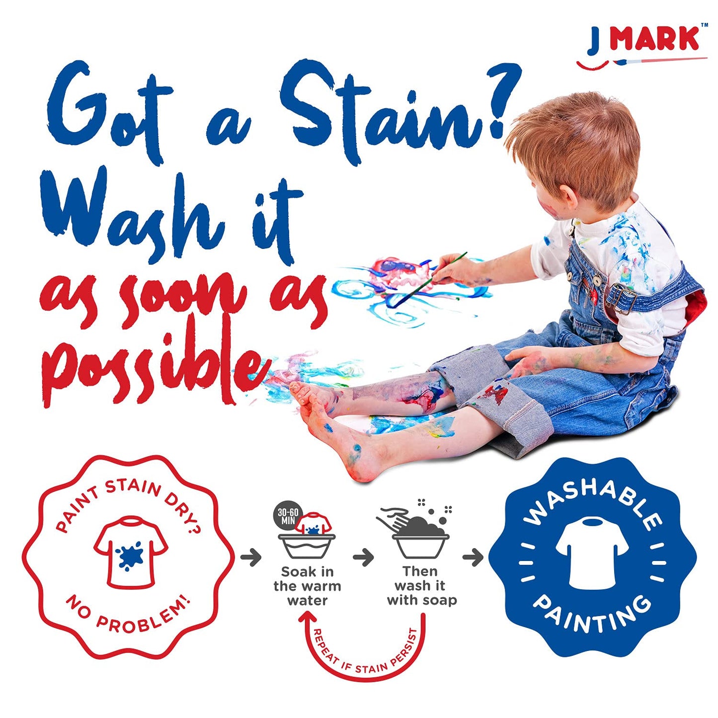 J MARK 38-Piece Toddler Paint Set, Includes Washable Tempera Paint, Art Smock, Painting Paper, Brushes, Tools