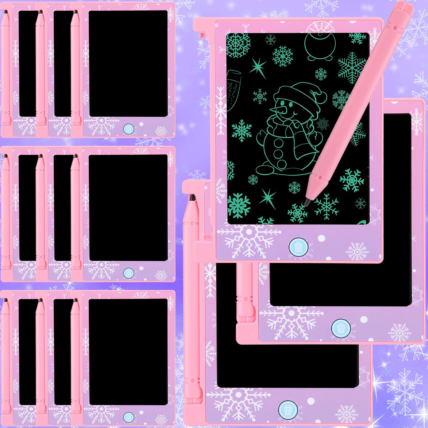 Nezyo 12 Pack Snowflake Party Favors, Mini LCD Writing Tablet for Kids, 4.6'' Snowflake Checked Board Drawing Tablet Erasable Reusable Electronic Drawing Pads for Birthday Supplies