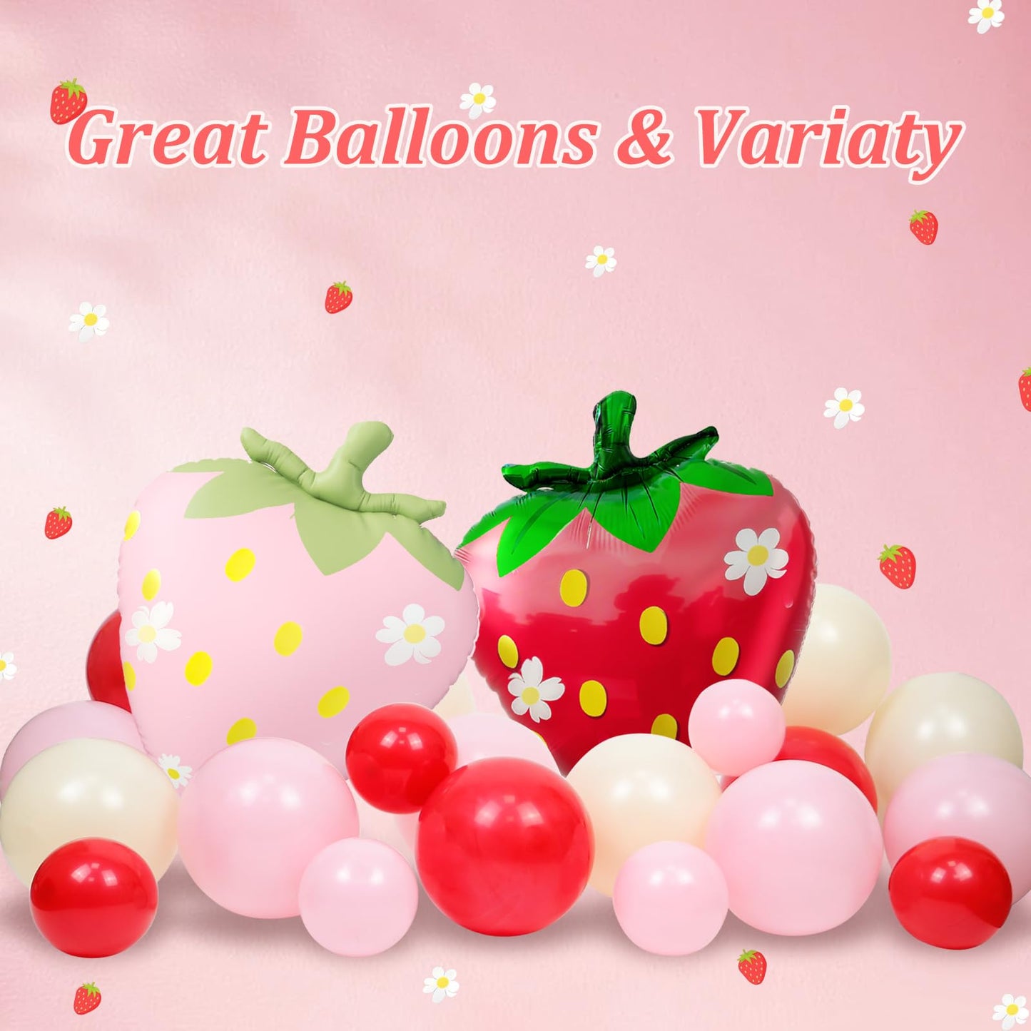 120pcs Strawberry Balloon Arch Kit with Red Pink Sand White Foil Strawberry Balloons for Baby Shower Birthday Party Decorations