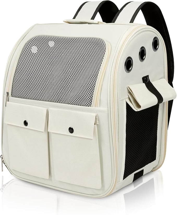 Airline Approved Cat Carrier Backpack - Ventilated Breathable Mesh for Small Dogs & Cats (15lbs), Soft Sided Dog Backpack for Hiking, Camping, Travel & Vet Visits with Padded Straps (Grey)