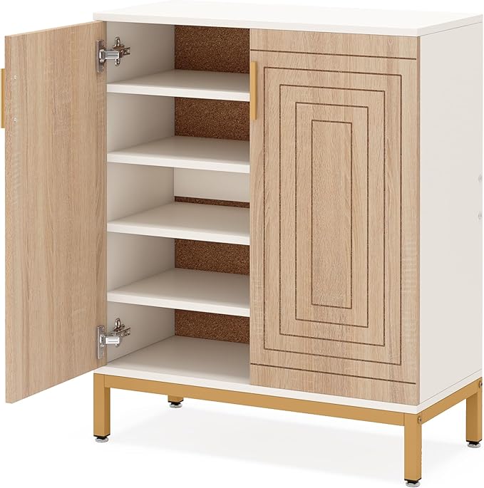 Tribesigns Shoe Cabinet with Doors, 20 Pairs Entryway Shoe Storage Cabinet with Shelves, 5-Tier Modern Free Standing Shoe Racks Storage Organizer for Closet, Living Room, Bedroom(White/Natural)