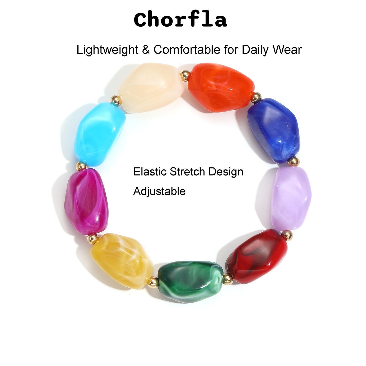 chorfla Colorful Beaded Bracelets for Women, Boho Chunky Resin Beads Elastic Stretch Bracelet, Vibrant Summer Beach Jewelry Accessories
