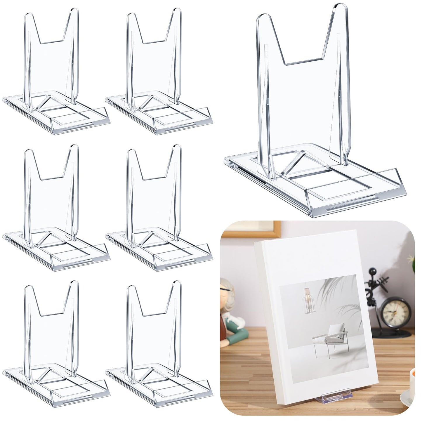 Memorywuu 12 Pack Acrylic Book Stand for Display Adjustable Clear Display Holder Easel Collector Stand for Home Office Back to School Comic Album CD Magazine Postcard Artworks (4.2 x 4.3 x 2.35 Inch)