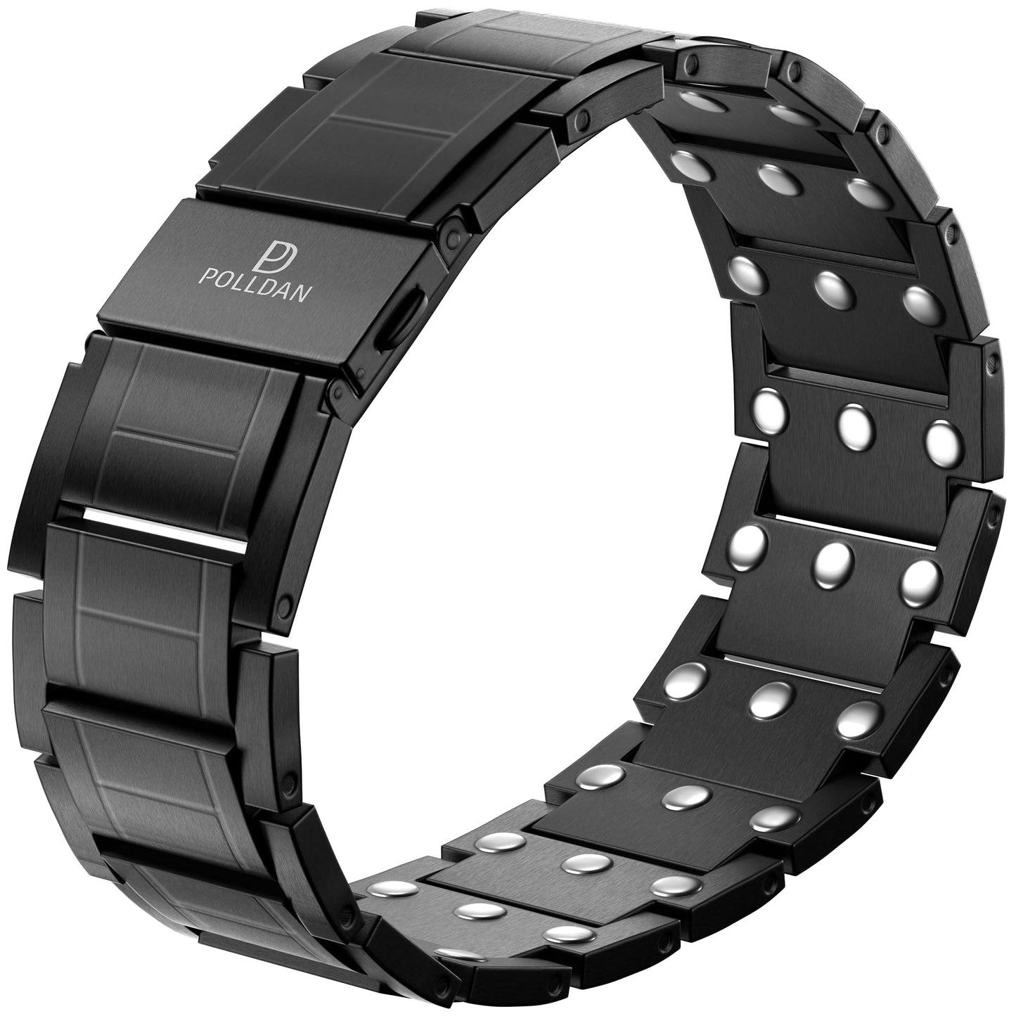 POLLDANĀ® Mens Magnetic Bracelet with 6200 Gauss Power | 3X Strength Mens Bracelet | Titanium Bracelets for Men with Fold-Over Clasp, Adjustable Length, Gift Box | Mens Wrist Jewelry (Black)
