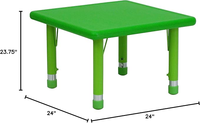Flash Furniture Wren 24'' Square Green Plastic Height Adjustable Activity Table