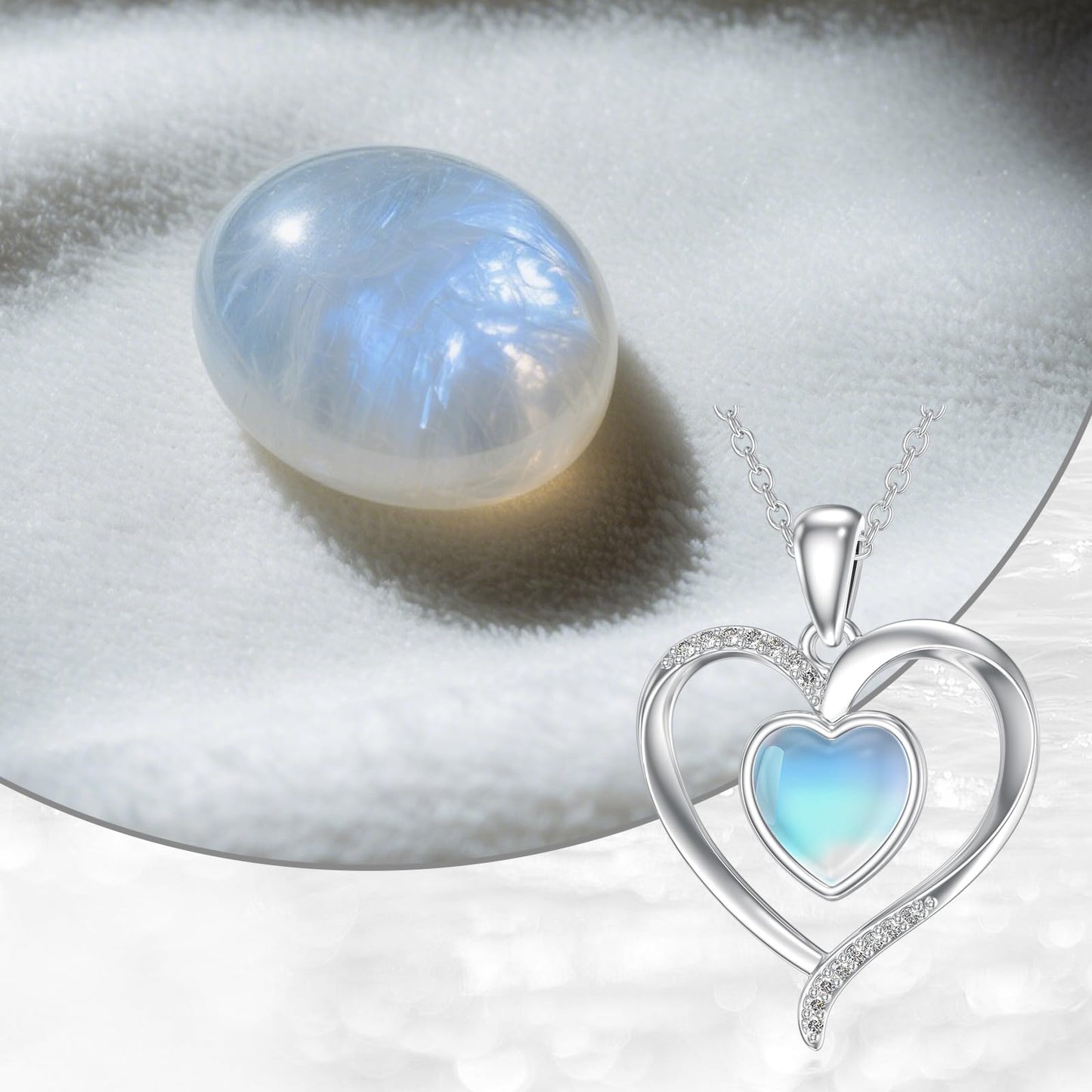 OUTANG Moonstone Heart Necklace for Women 925 Sterling Silver Simple Heart Pendant Ladies Jewelry Gifts