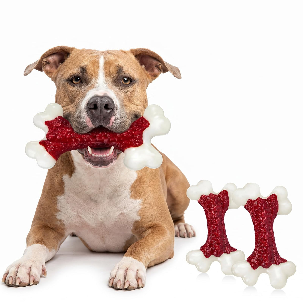 Kseroo 2-Pack Indestructible Dog Toys for Aggressive Chewers: Peanut Butter Flavored Hard Nylon Bone Chew Toys, Tough Dog Chew Toys, Dog Toys to Keep Them Busy for Medium Large Dogs, Orange