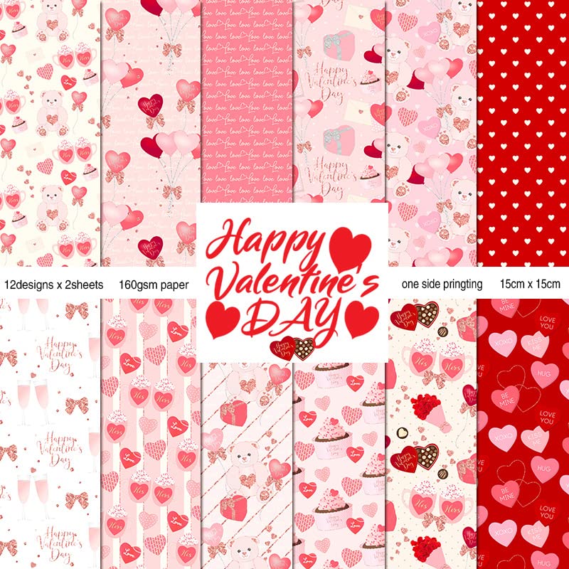 24 Sheets Scrapbooking Supplies Paper Christmas Scrapbook Paper 6"×6”, Cardstock Paper Assorted Patterned for DIY Decorative and Christmas and Valentine's Day( Love - A)