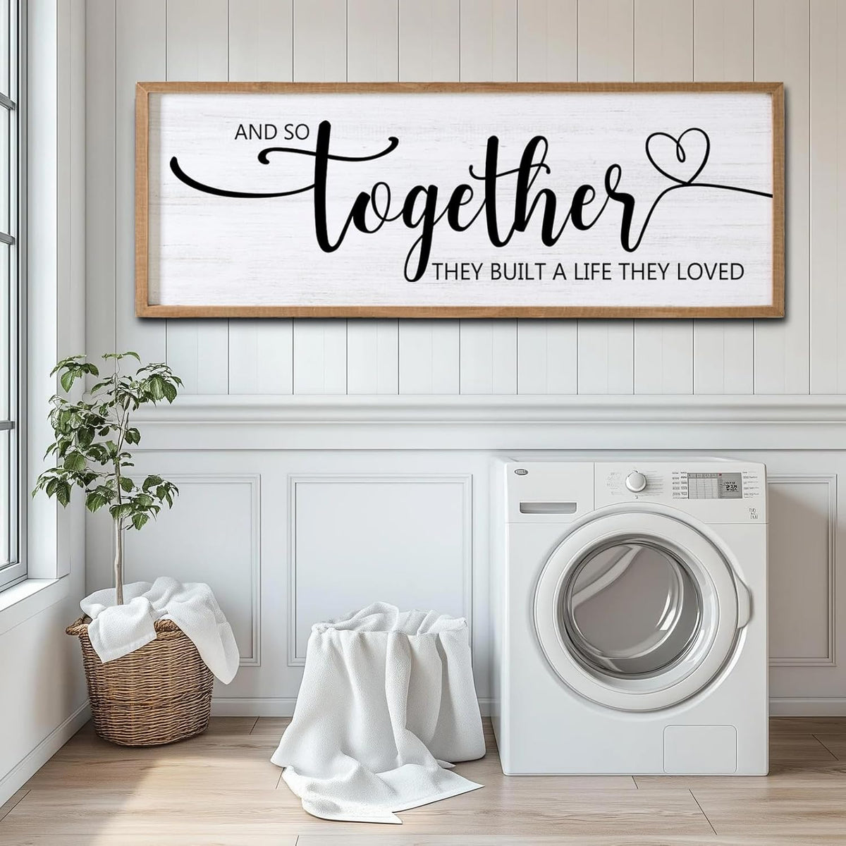 And So Together They Built A Life They Loved Decorative Rustic Sign & Plaque Framed Wall Art for Couples, 40''×15''Wooden Long Wall Decor Above Bed, Vintage Horizontal Farmhouse Wedding Gift