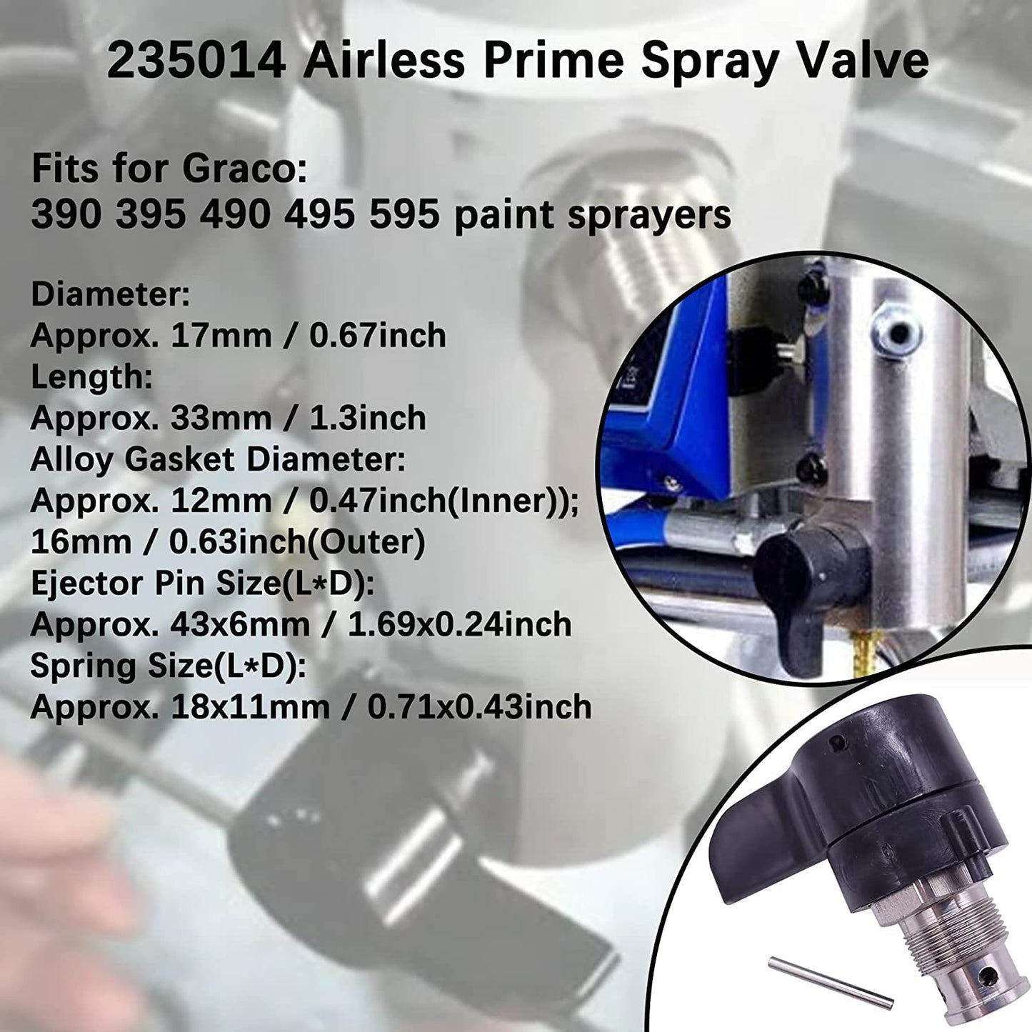 235014 Airless Spray Prime/Drain Valve - Compatible with Graco 210/230/390/395/490/495/595 & 3400 - Aftermarket Replacement for Airless Paint Sprayer & Spray Gun Part