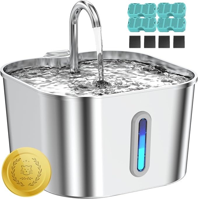 Lawfery Cat Water Fountain Stainless Steel, 74oz/2.2L Pet Fountain