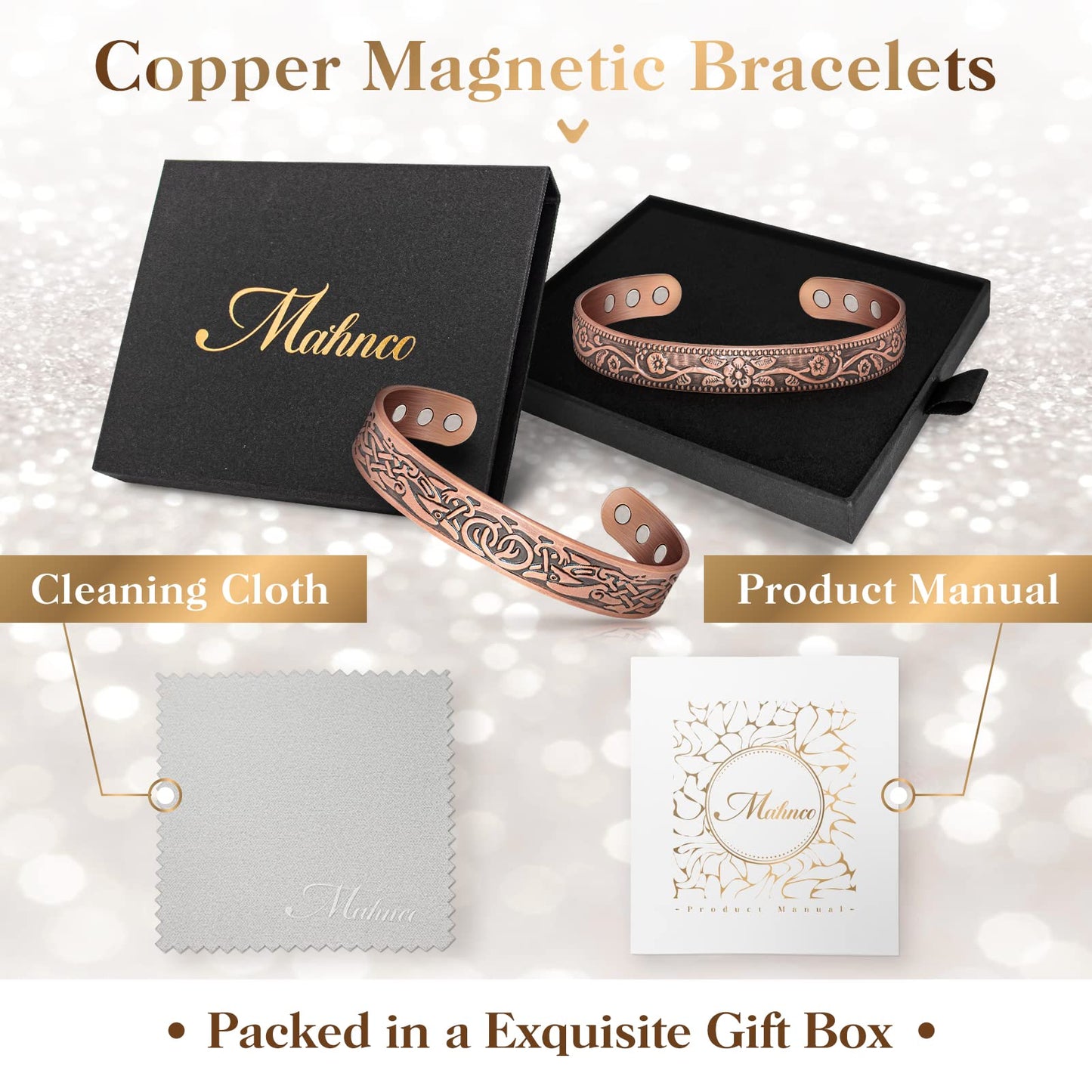 Lymph Drainage Magnetic Copper Bracelet: Magnetic Bracelets for Women & Men, Lymph Detox Bracelet with 6 Magnets - Jewelry Gift Set for Couples