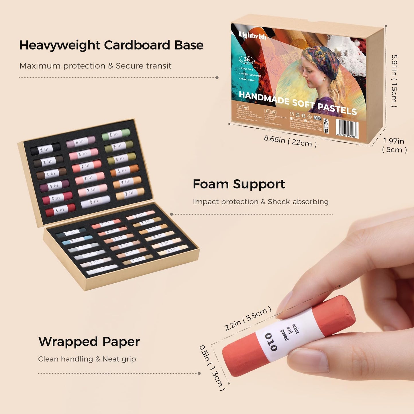 LIGHTWISH 36-Color Professional Soft Pastels Set for Artists, Beginners & Adults - Non-Toxic, Vibrant Drawing Pastel Sticks for Art Sketching & Shading-Skin Tone