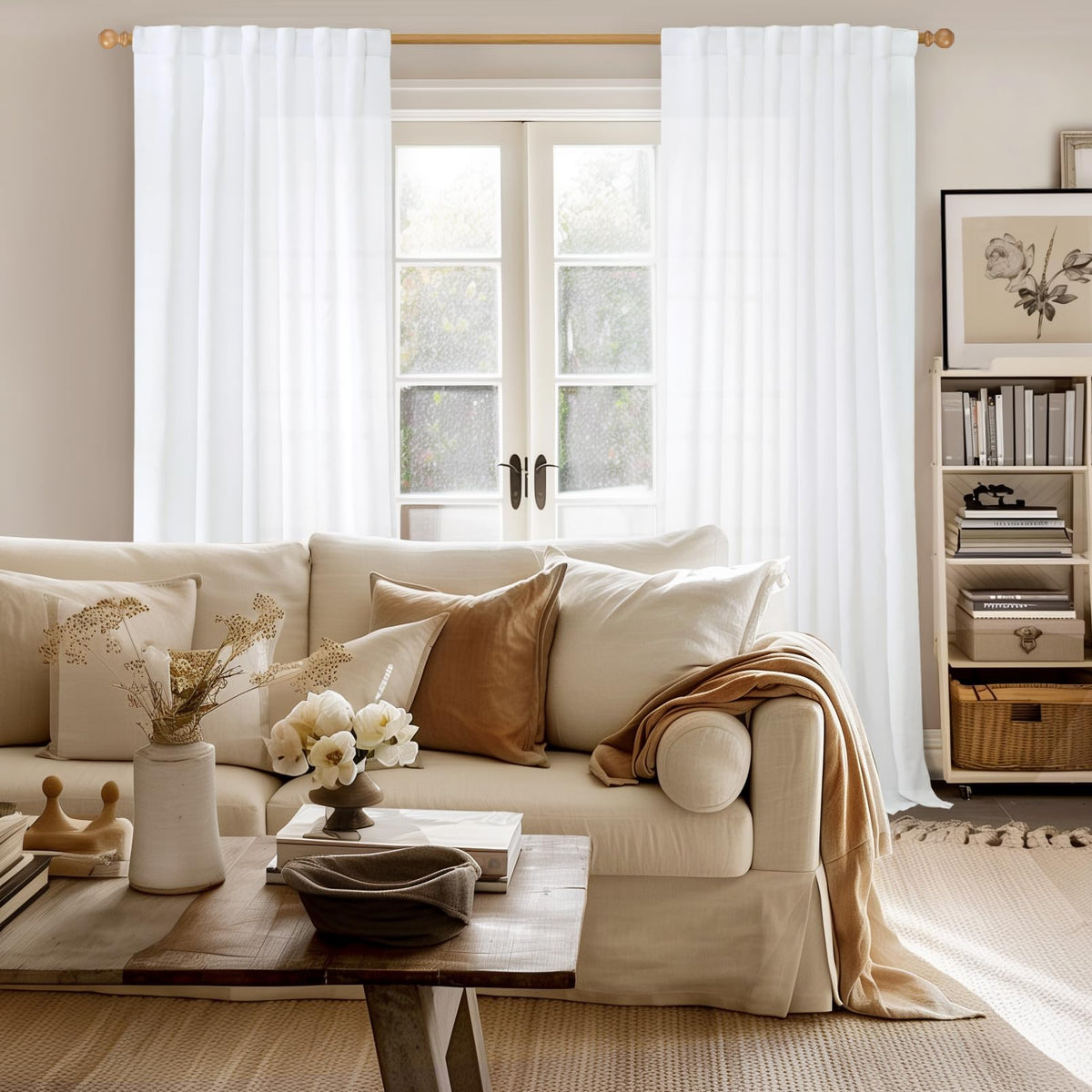 White Linen Curtains 90 Inch Length for Living Room (2 Count)