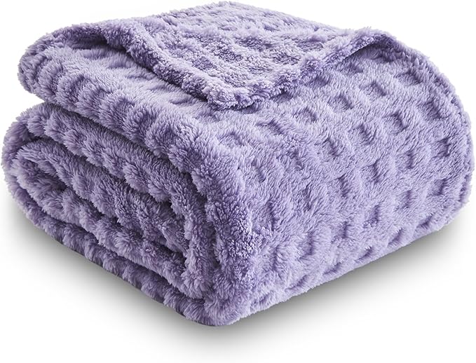 NEWCOSPLAY Super Soft Throw Blanket Lavender Premium Silky Flannel Fleece 3D Waffle Checkered Lightweight Bed Blanket All Season Use (Lavender, Throw(50"x70"))
