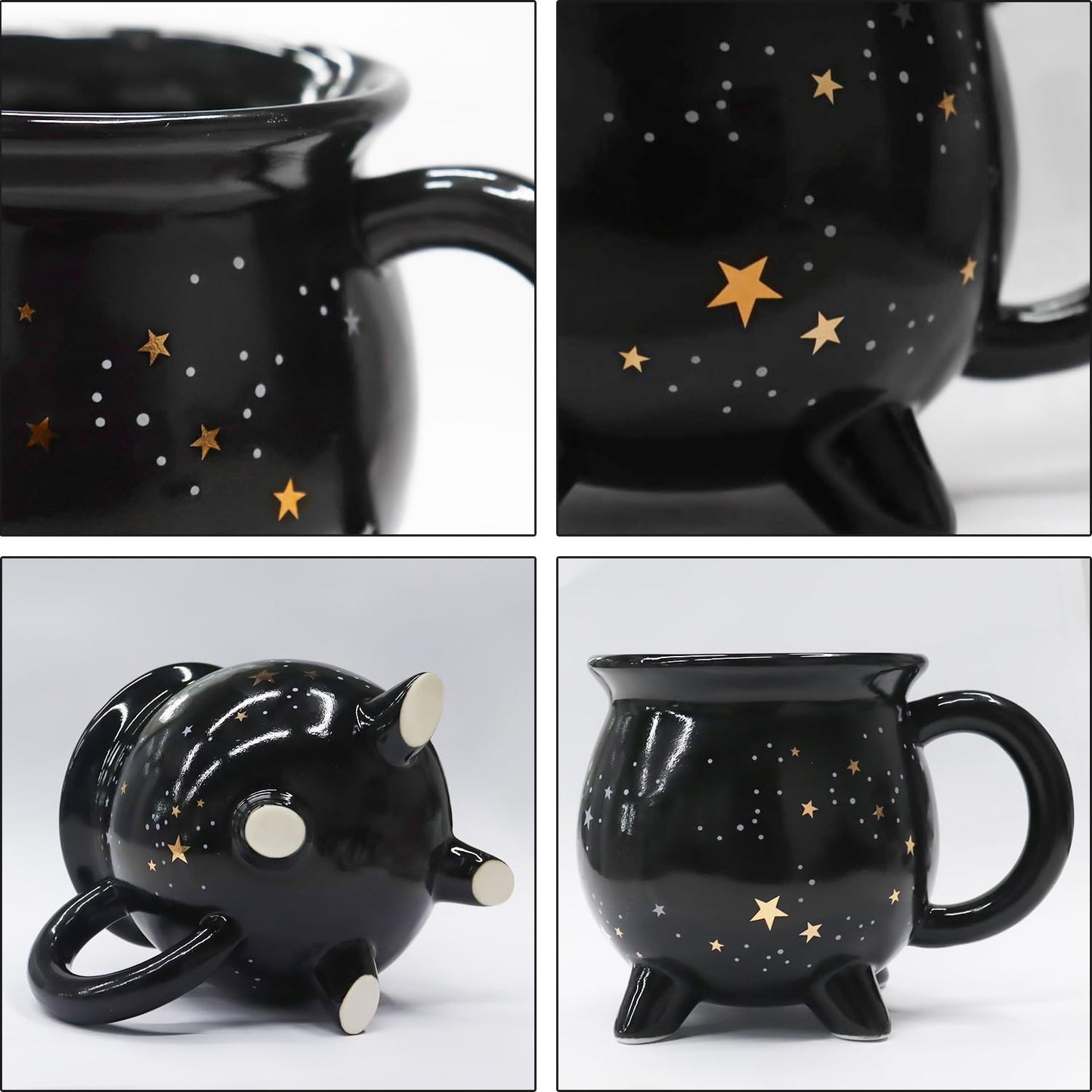 RAISLY Astral Cauldron Coffee Mug 300ml/10oz Black Ceramic Witch Mugs, Adorable Sorceressās Potion Themed Cups, All-Season Drinkware, Ideal for Christmas Thanksgiving Halloween and Party Presents