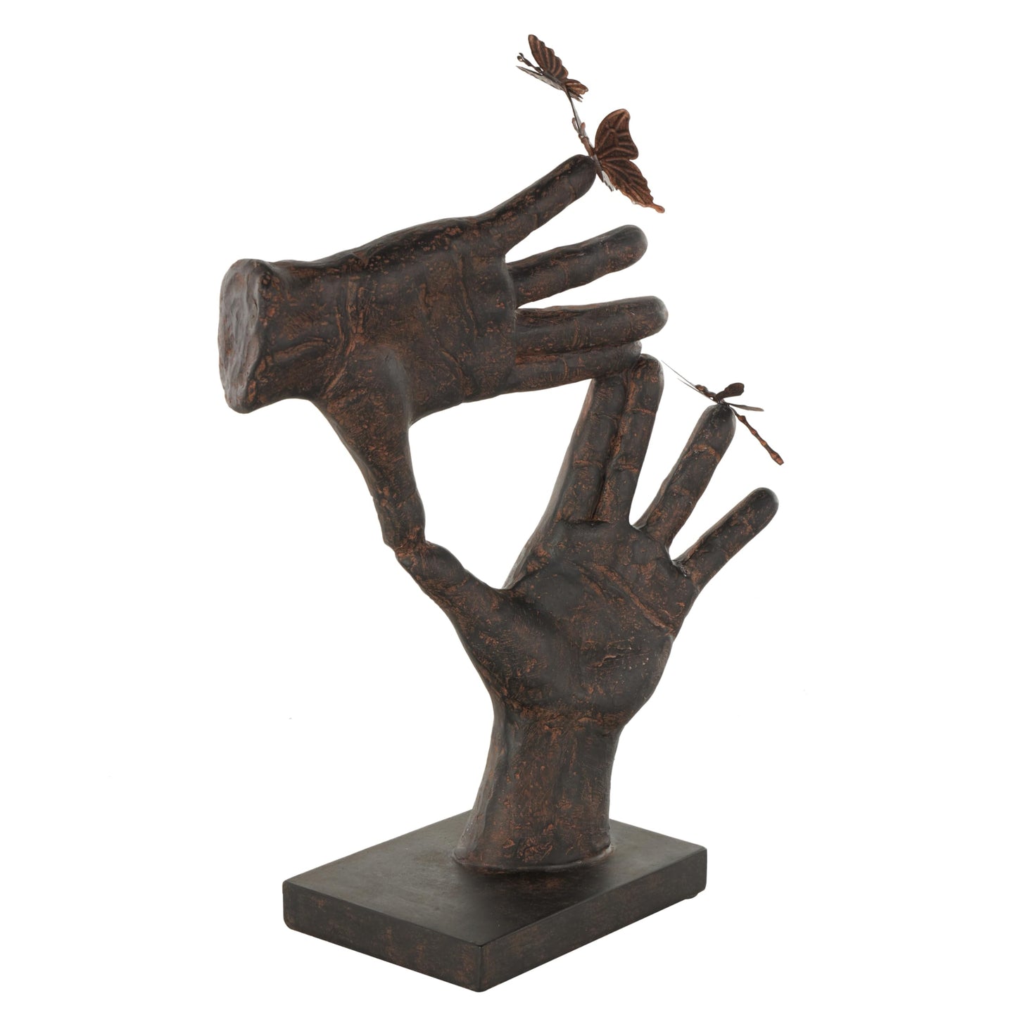 Deco 79 Polystone Hands Decorative Sculpture Sign Home Decor Statue with Butterrfly Accents, Accent Figurine 11" x 5" x 16", Dark Brown