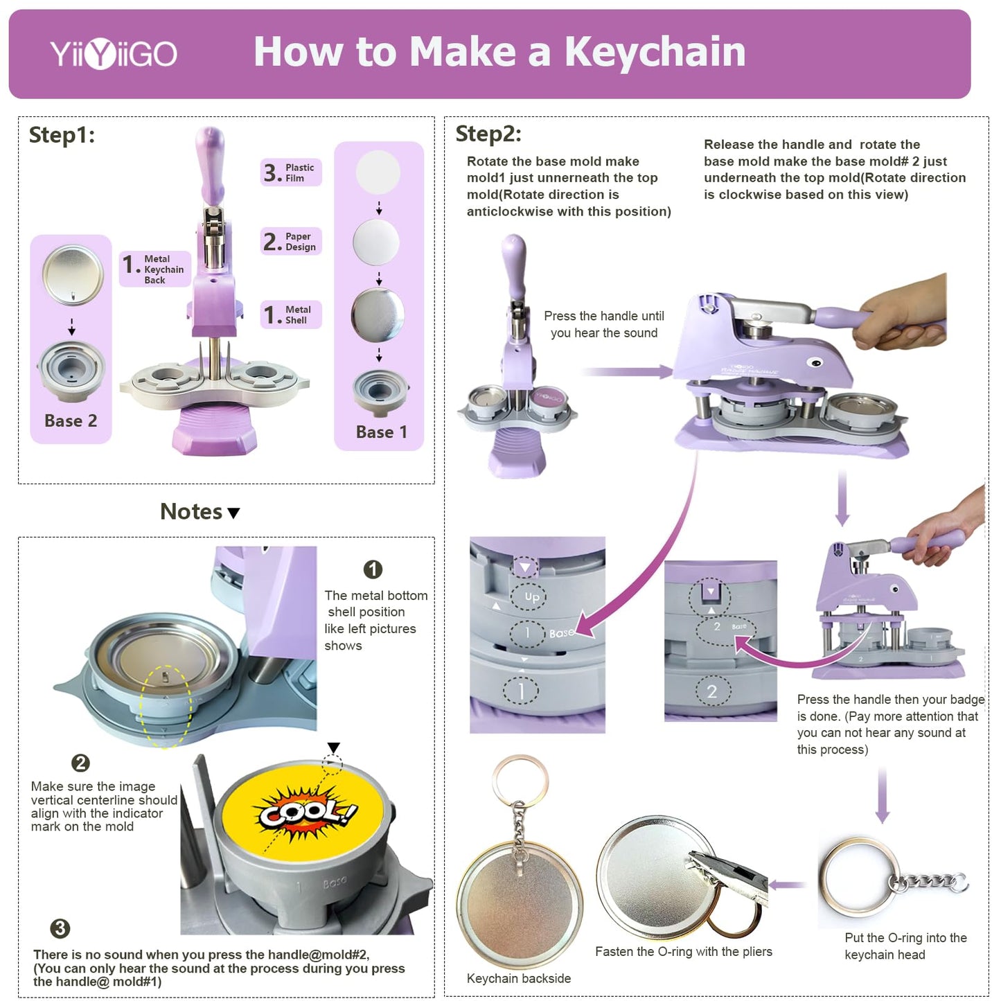 YiiYiiGO Button Maker Keychain Supplies, 50Sets 2.28inch/58mm Keychain Button Making Kit for Pin Maker Machine with Metal Shell Back Cover, Metal Top Cover, Transparent Film