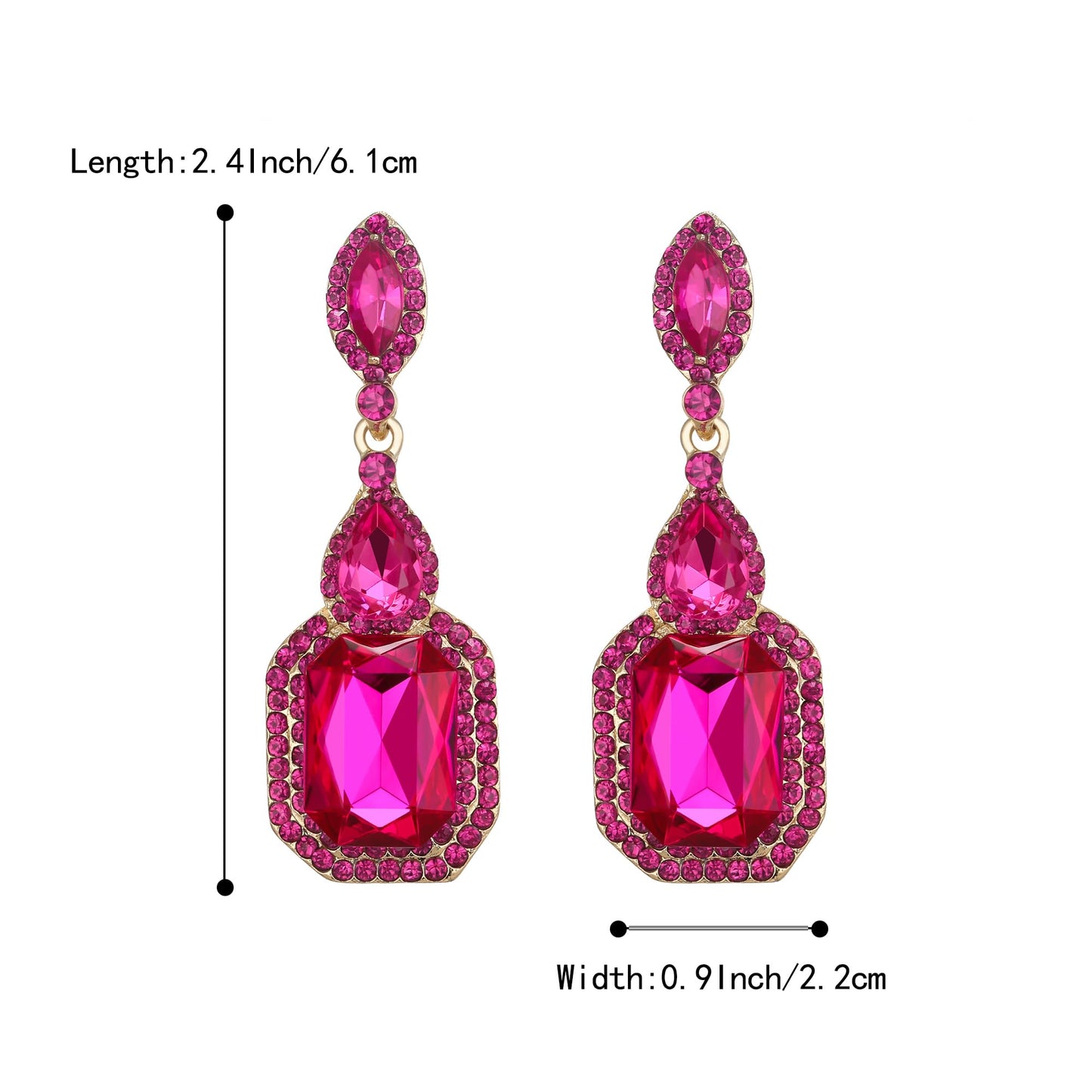 BriLove Wedding Bridal Dangle Earrings for Women Emerald Cut Crystal Infinity Figure 8 Chandelier Jewelry Hot Pink
