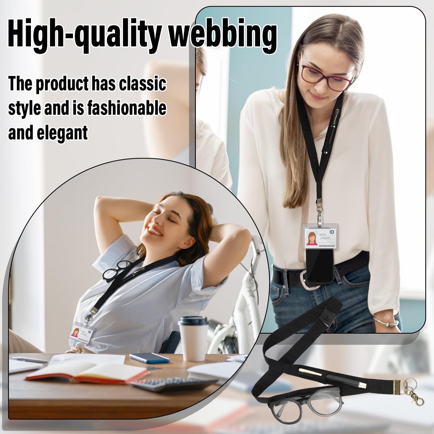 Relaxweex Teacher Lanyard with Pen Holder for ID Badges with Safety Breakaway Buckle for Phone Case Accessories Teacher Gift(Black,Solid)