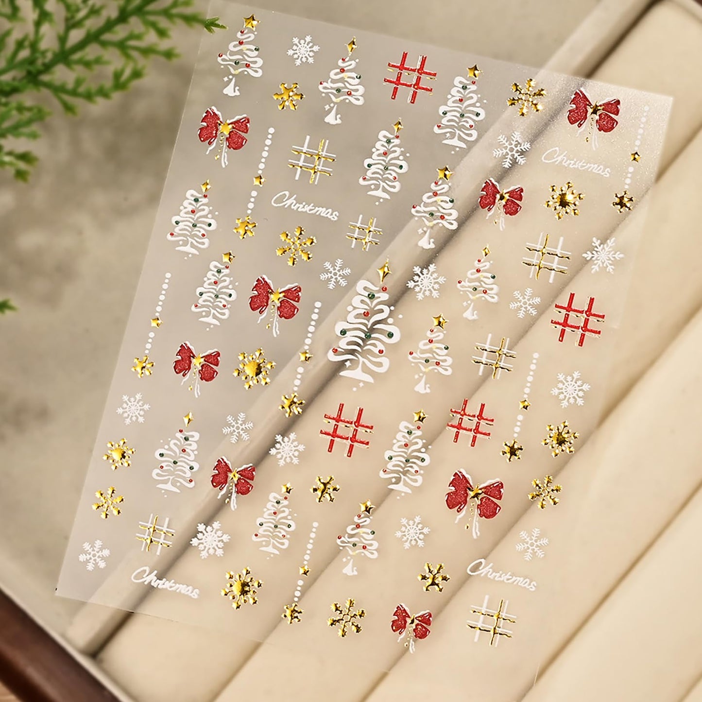 Christmas Nail Art Stickers– 3D Winter Holiday Red Bow, Snowflakes, Christmas Tree Designs – Self-Adhesive Decals for DIY Christmas Nails Manicure Decorations(1 Sheet)