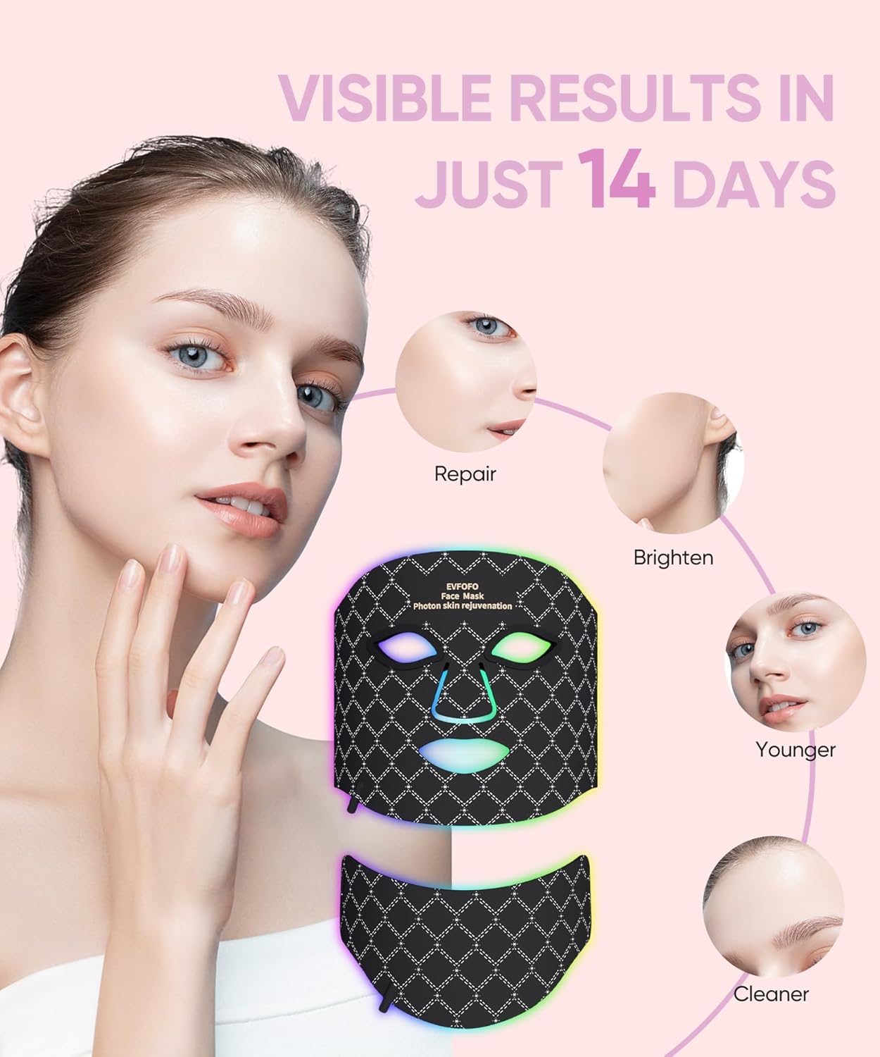 Red Light Therapy for Face, 7 Colors LED Face & Neck Mask Light Therapy At Home, Led Face Mask Light Therapy, Black