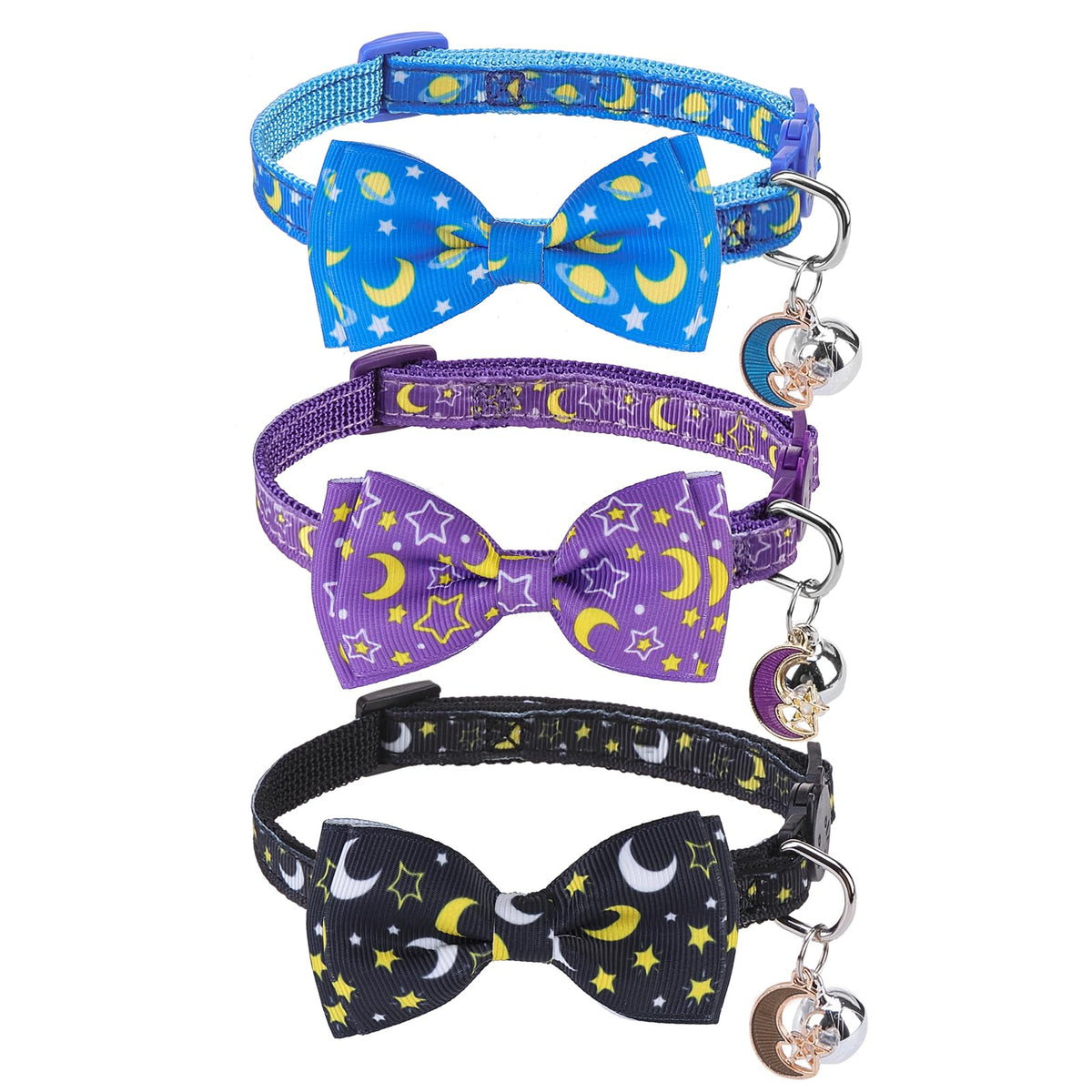 SCENEREAL Christmas Cat Collar Breakaway with Bells and Bow Tie- 3 Pack Cute Holiday Cat Collars- Xmas Kitten Collar Adjustable Safety Buckle for Girl Boy Cats Dogs Pets