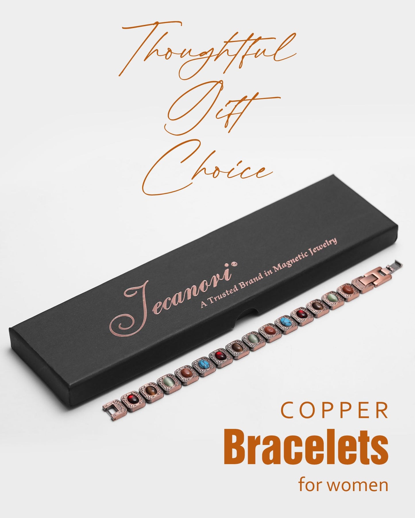 Jecanori Copper Bracelets for Women, Magnetic Bracelets for Women with 3800 Gauss Ultra Magnets and Sizing Tool