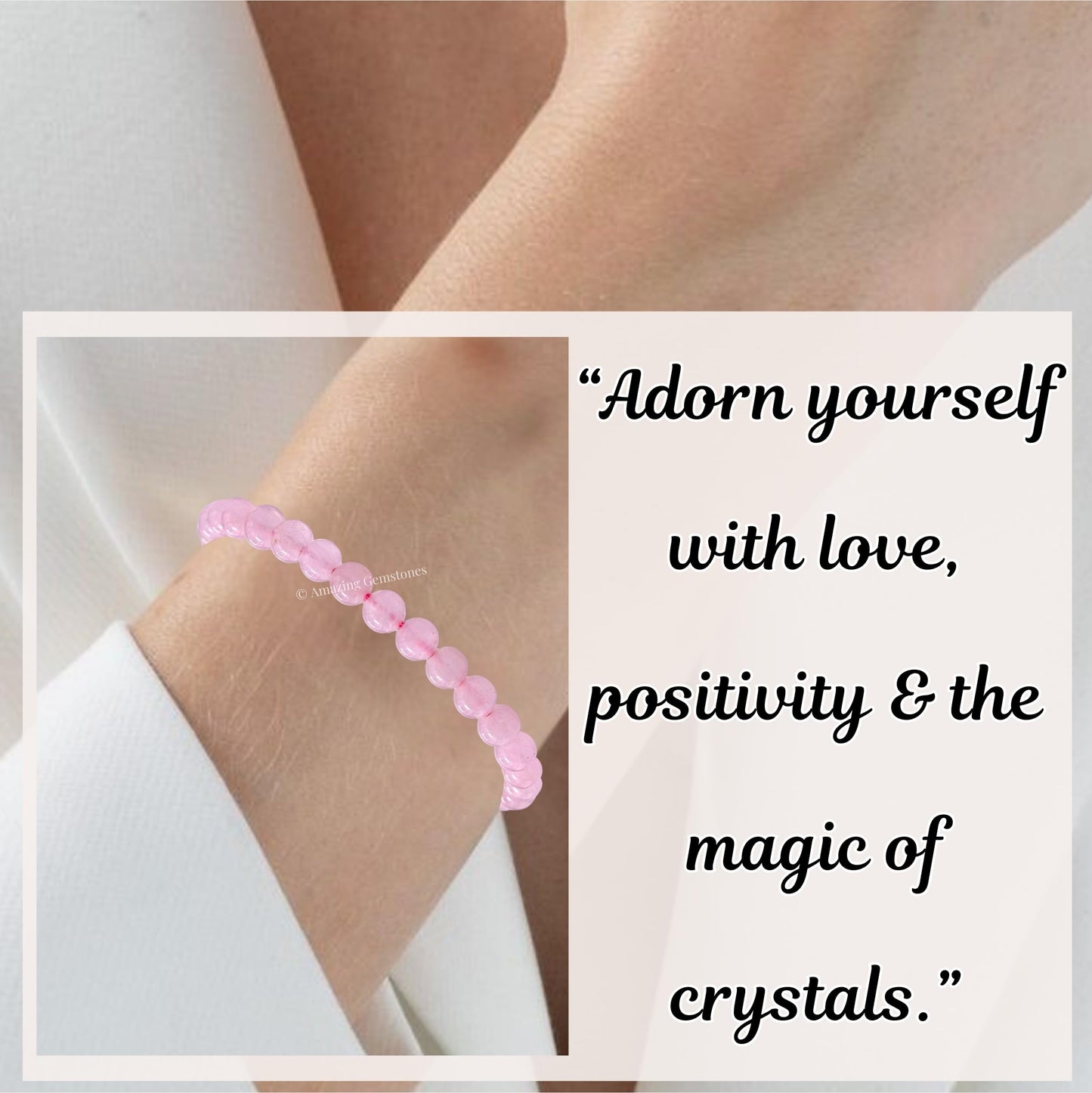 Amazing Gemstone Rose Quartz Bracelet, Gifts For Men & Women - Protection Healing Crystal Bracelet - 6mm Gemstone Beaded Adjustable Bracelet, Pulseras Para Hombres Mujer Stocking Stuffers