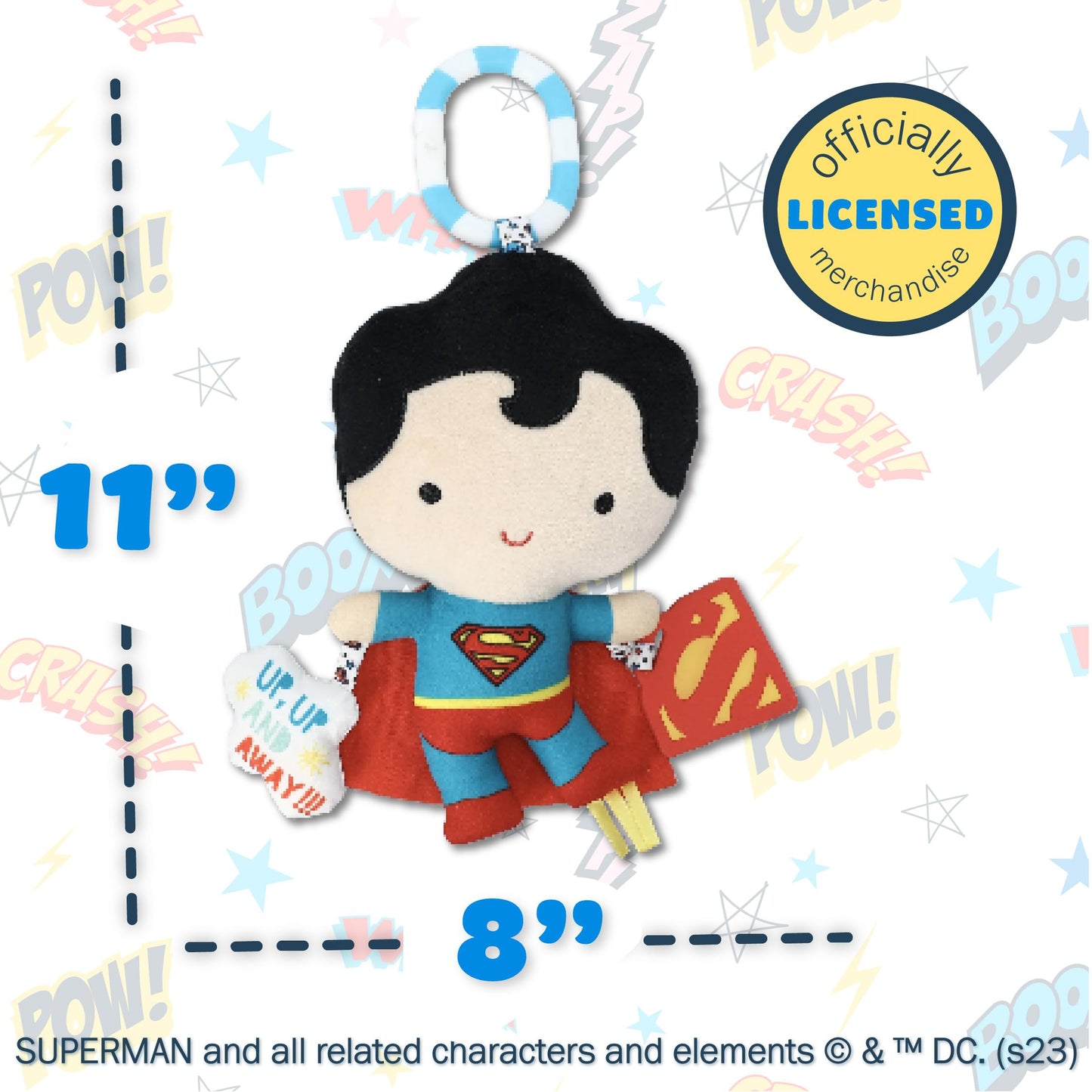 Kids Preferred DC Comics Superman Multi Sensory Activity Toy with Teethers, Crinkle Textures, and Clip for On The Go Fun for Infant and Baby Boys and Girls, Medium