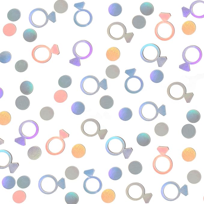 200PC Wedding Confetti for Tables Bachelorette Confetti Ring Confetti Scatters Suitable for Iridescent Themed Bridal Shower Engagement Hen Party Decorations